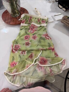 Green Floral Ruffle Sundress with Pink Flowers